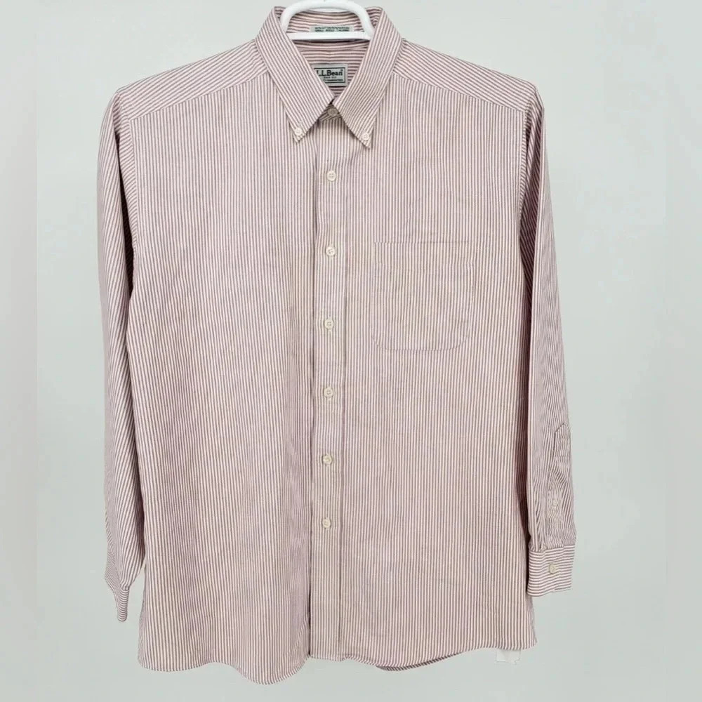 L.L. Bean Men's  18-37 ‎ Pin Stripe Long Sleeve Shirt Wrinkle Resistant Cotton